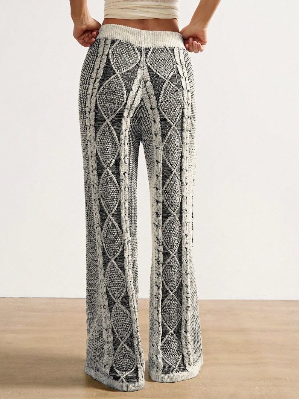 Casual Women's Twist Knit Loose Wide-Leg Sweater Pants - Picture 6 of 8